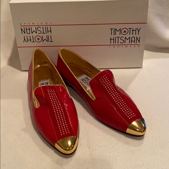 red and gold loafers